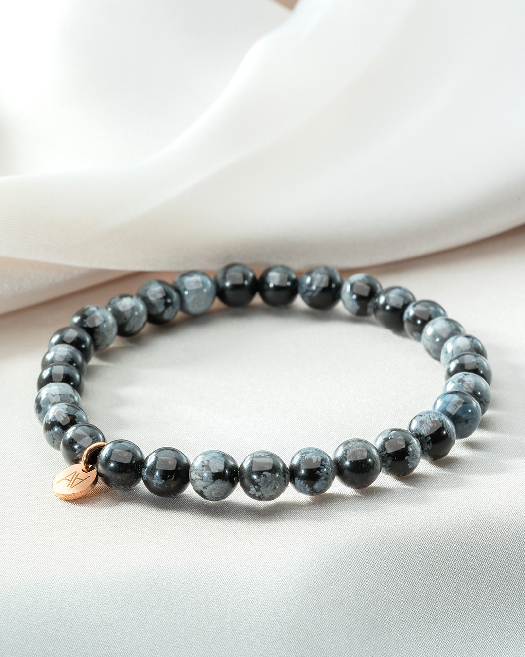 Armband Natursteine Bracelet obsidienne flocon de neige 6mm