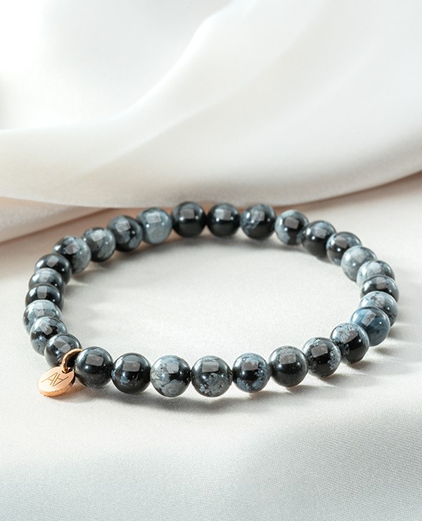 Bracelet obsidienne flocon de neige 6mm