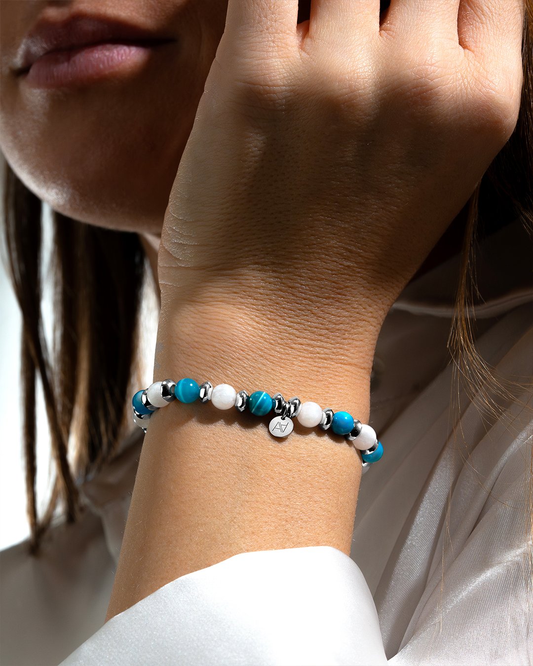 Armband Mondstein und Blauer AchatEmotionale Beruhigung