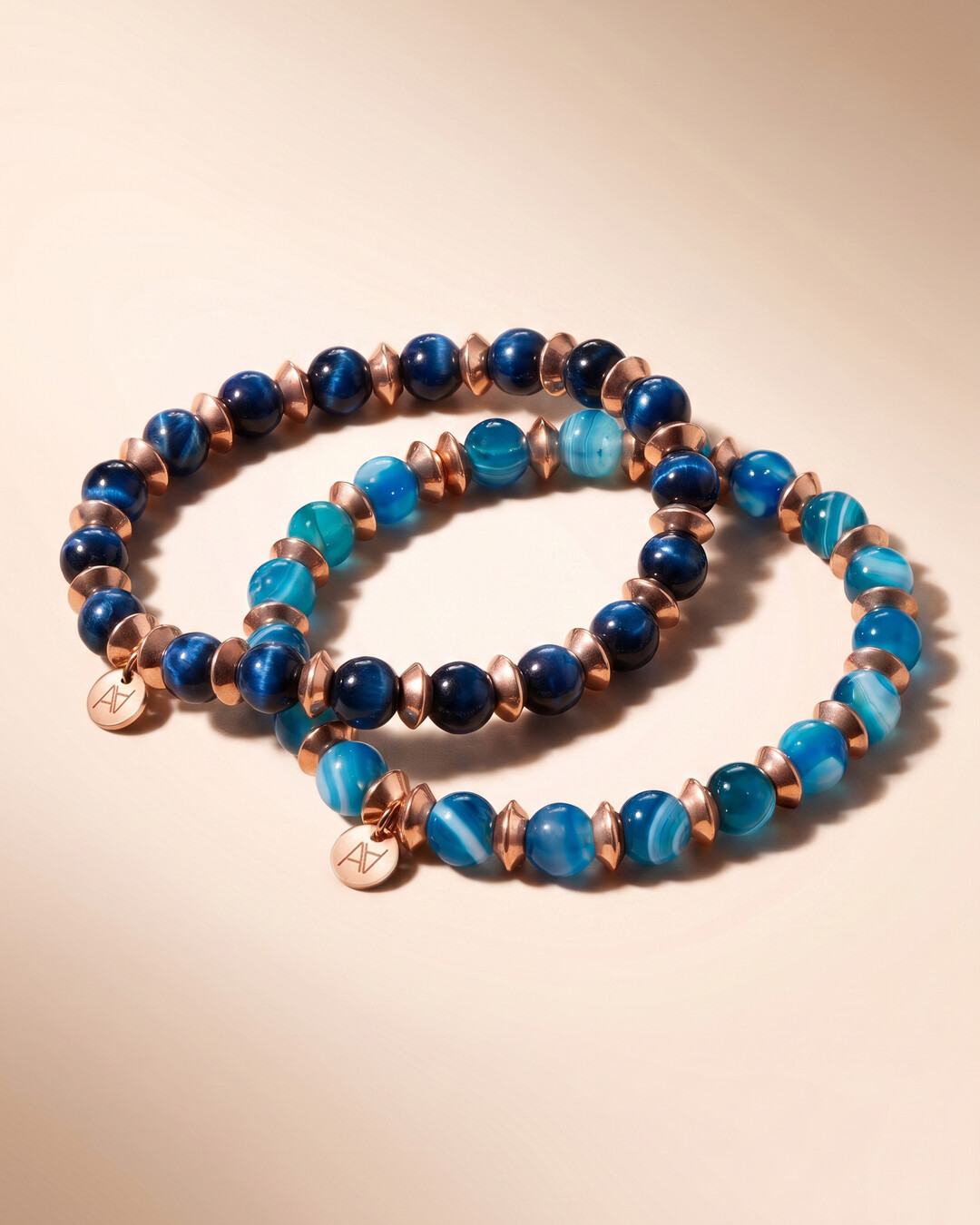 Armband Blaues Tigerauge und Blauer Achat Duo Azurblaue Gelassenheit